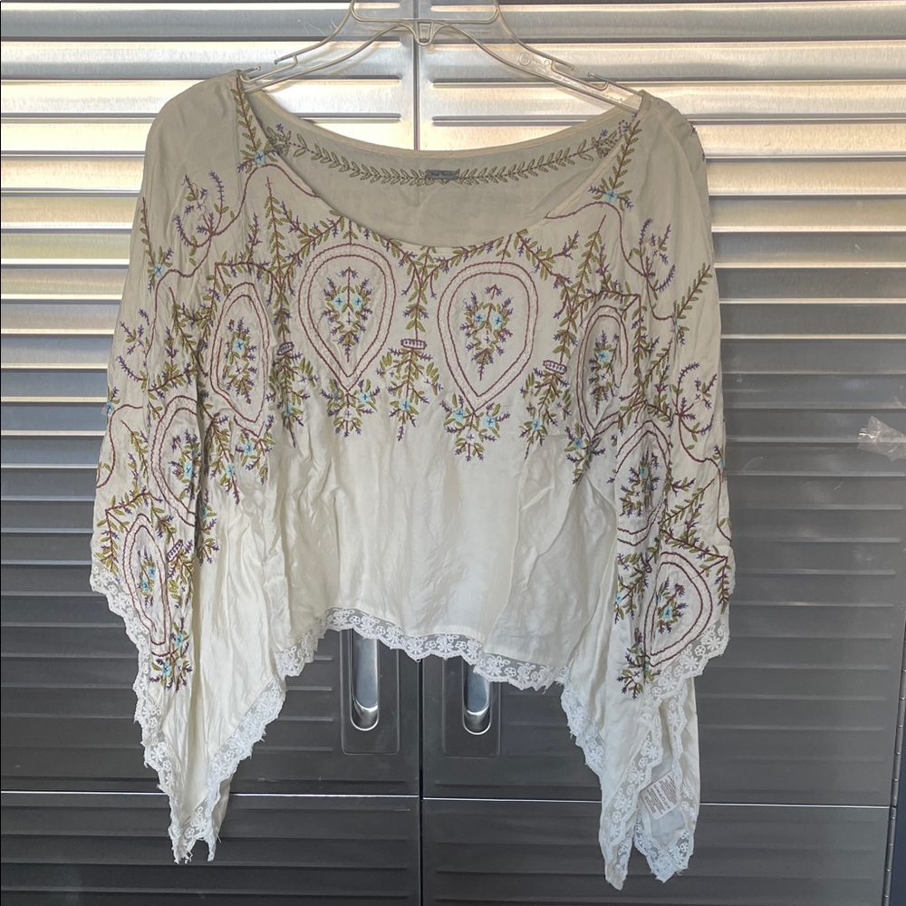 Free People Cream Embroidered Top